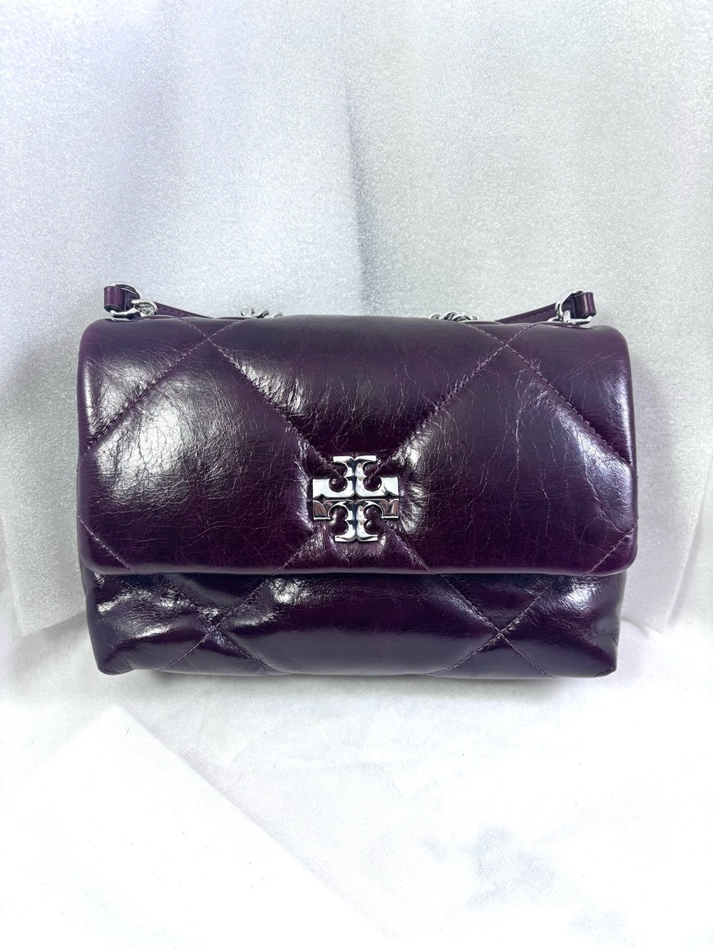 Tory Burch Kira Leather Diamond Quilted Shoulder Bag. Color:Dark Carmine.